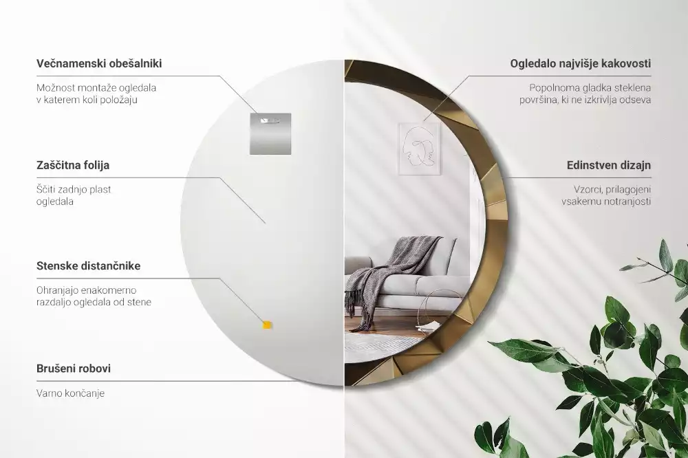 Miroir rond cadre avec impression Abstraction moderne