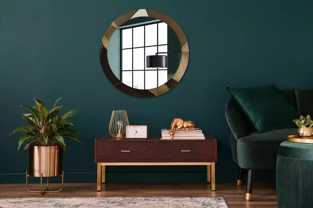 Miroir rond cadre avec impression Abstraction moderne