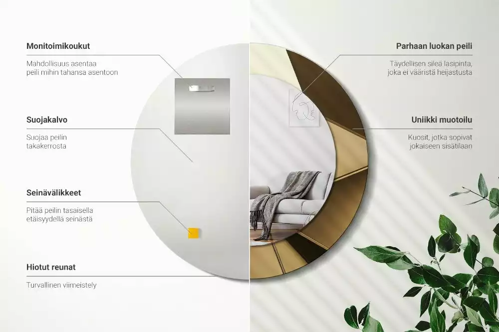 Miroir rond cadre avec impression Abstraction moderne