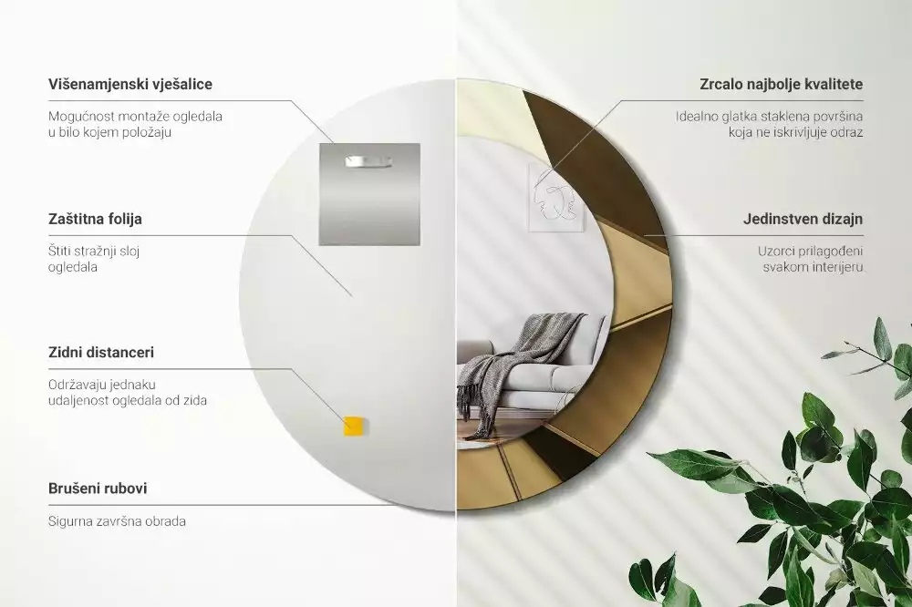 Miroir rond cadre avec impression Abstraction moderne