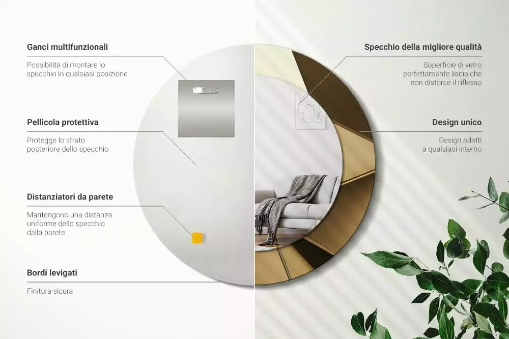 Miroir rond cadre avec impression Abstraction moderne