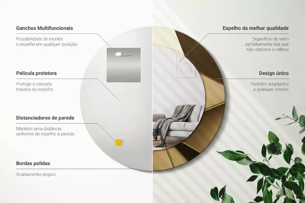 Miroir rond cadre avec impression Abstraction moderne