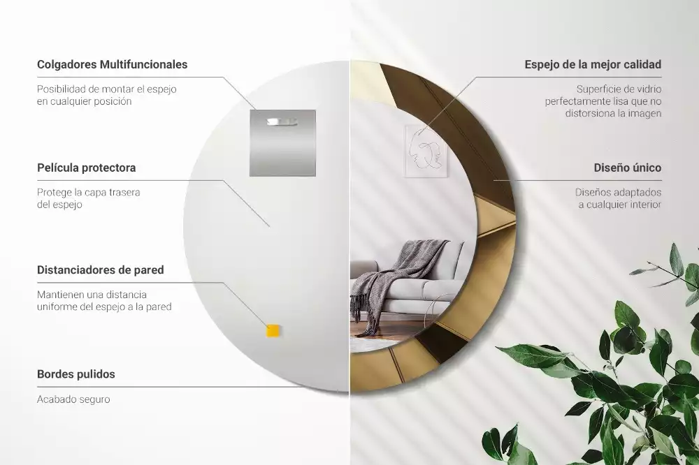 Miroir rond cadre avec impression Abstraction moderne