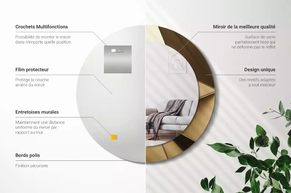 Miroir rond cadre avec impression Abstraction moderne