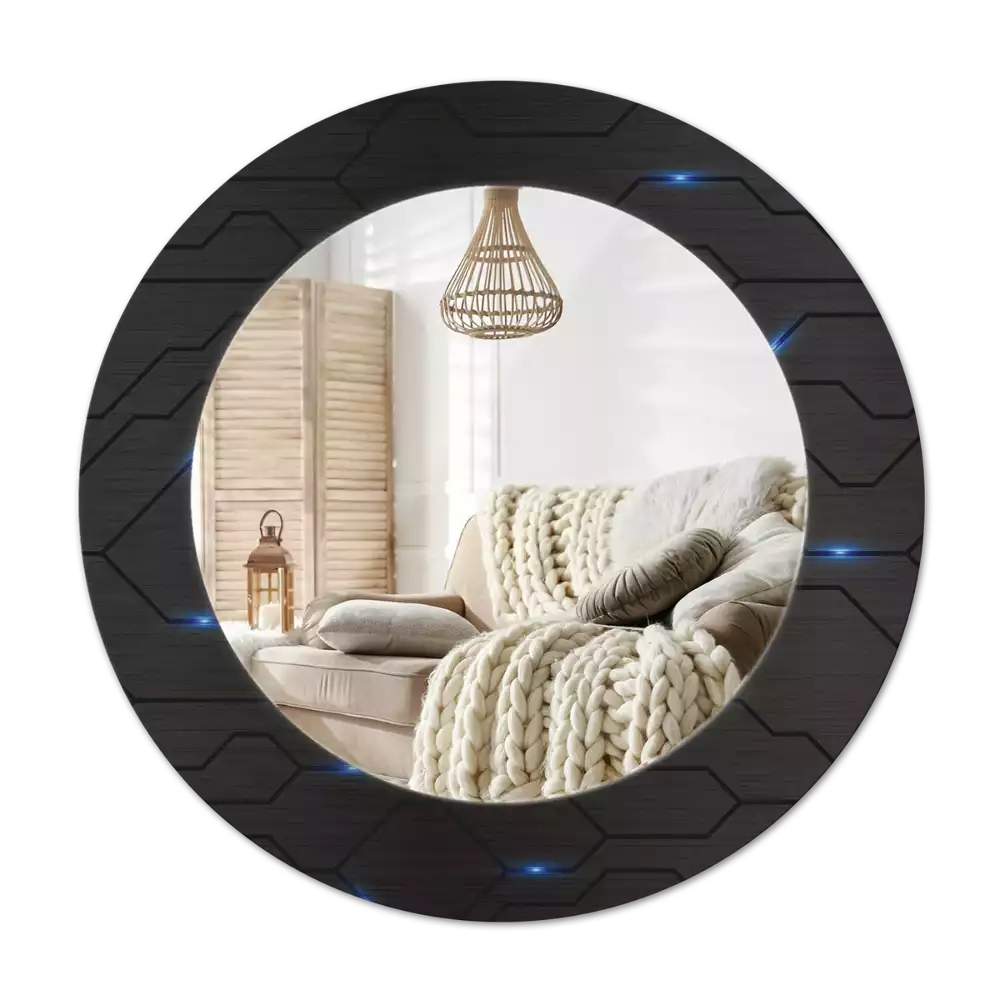Miroir rond cadre avec impression Abstraction futuriste