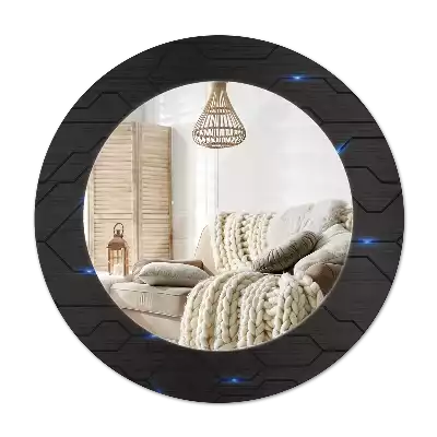 Miroir rond cadre avec impression Abstraction futuriste