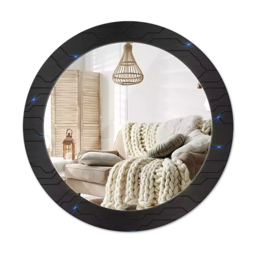 Miroir rond cadre avec impression Abstraction futuriste