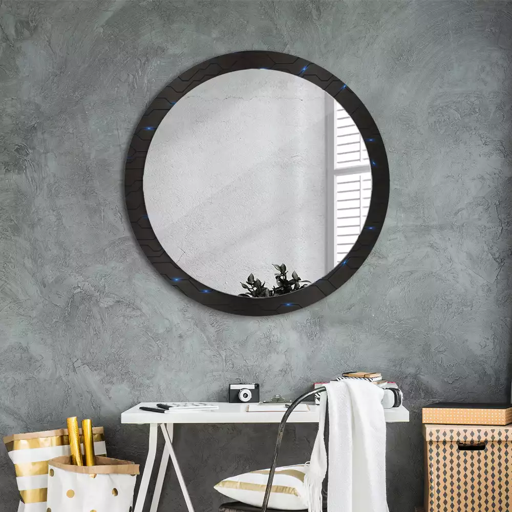 Miroir rond cadre avec impression Abstraction futuriste