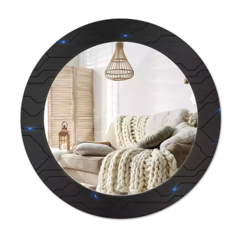 Miroir rond cadre avec impression Abstraction futuriste