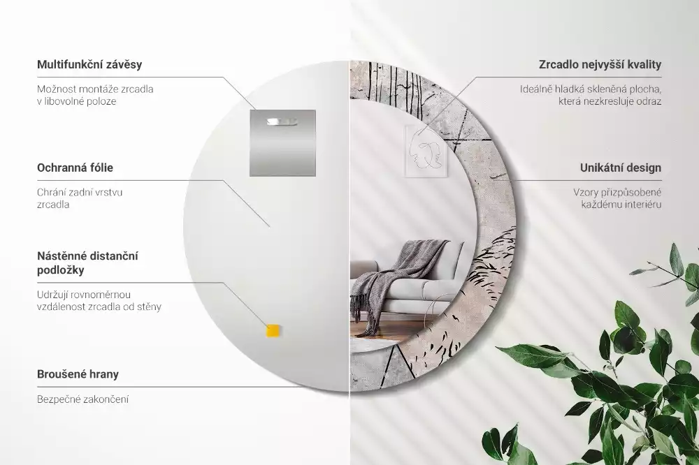 Miroir rond imprimé Abstraction animale