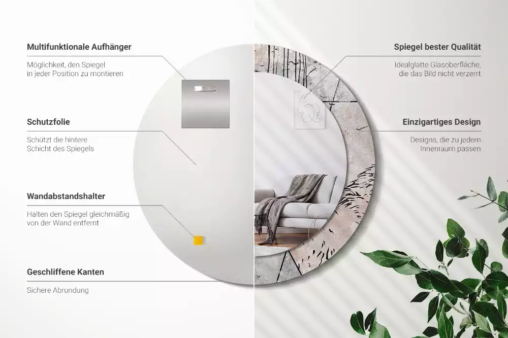 Miroir rond imprimé Abstraction animale