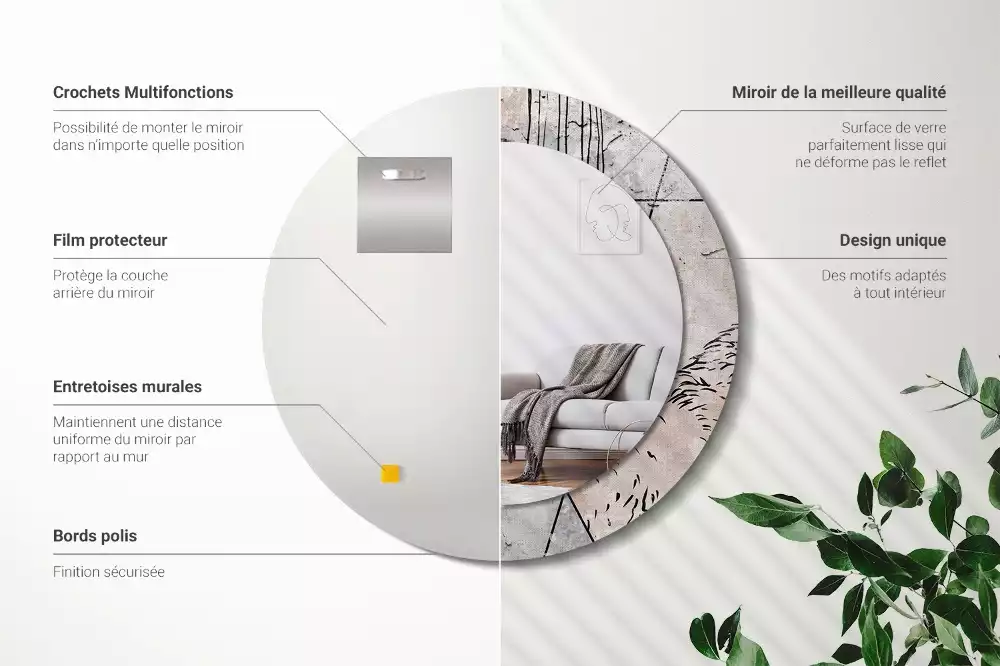 Miroir rond imprimé Abstraction animale