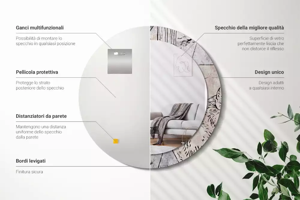 Miroir rond imprimé Abstraction animale