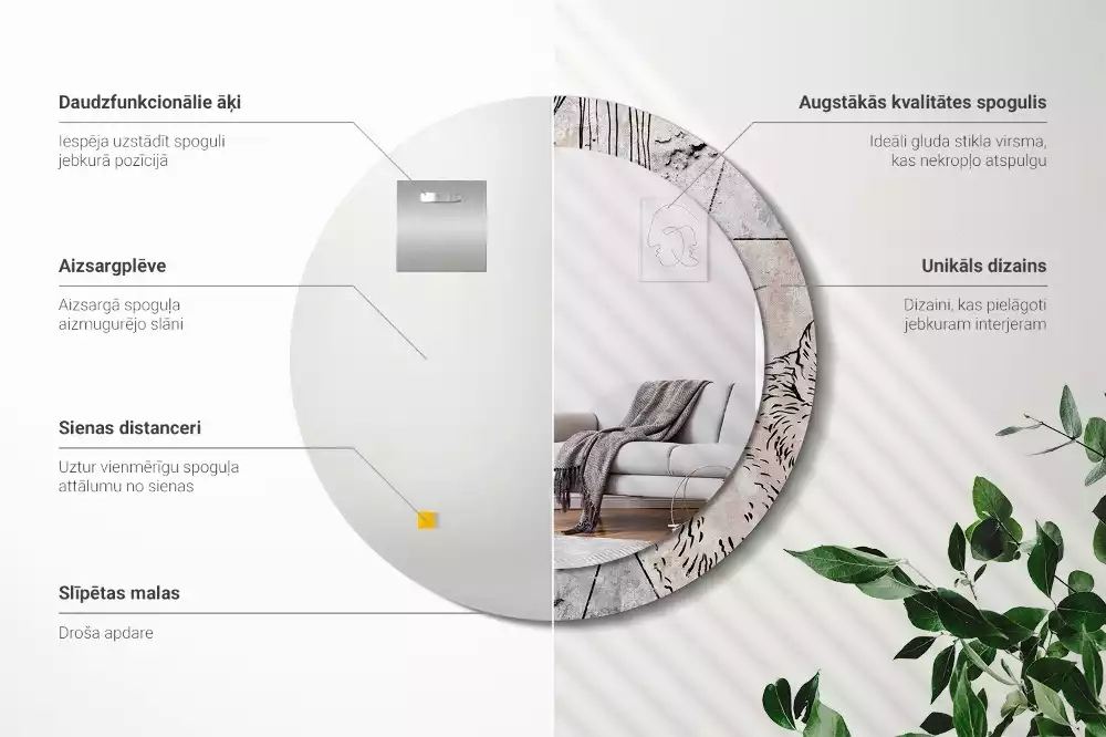 Miroir rond imprimé Abstraction animale