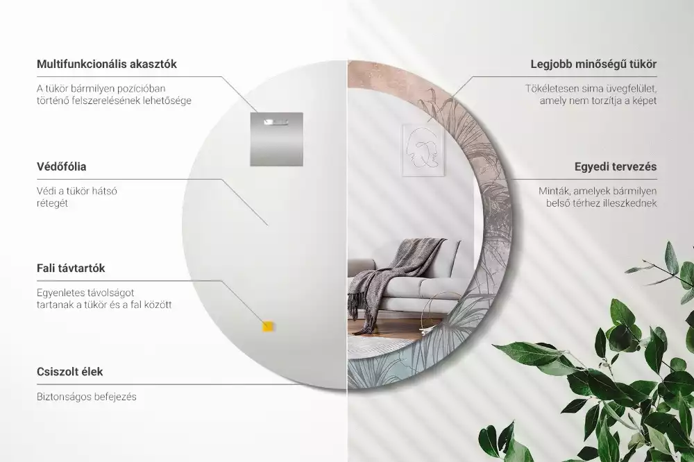 Miroir rond cadre avec impression Fleurs tropicales