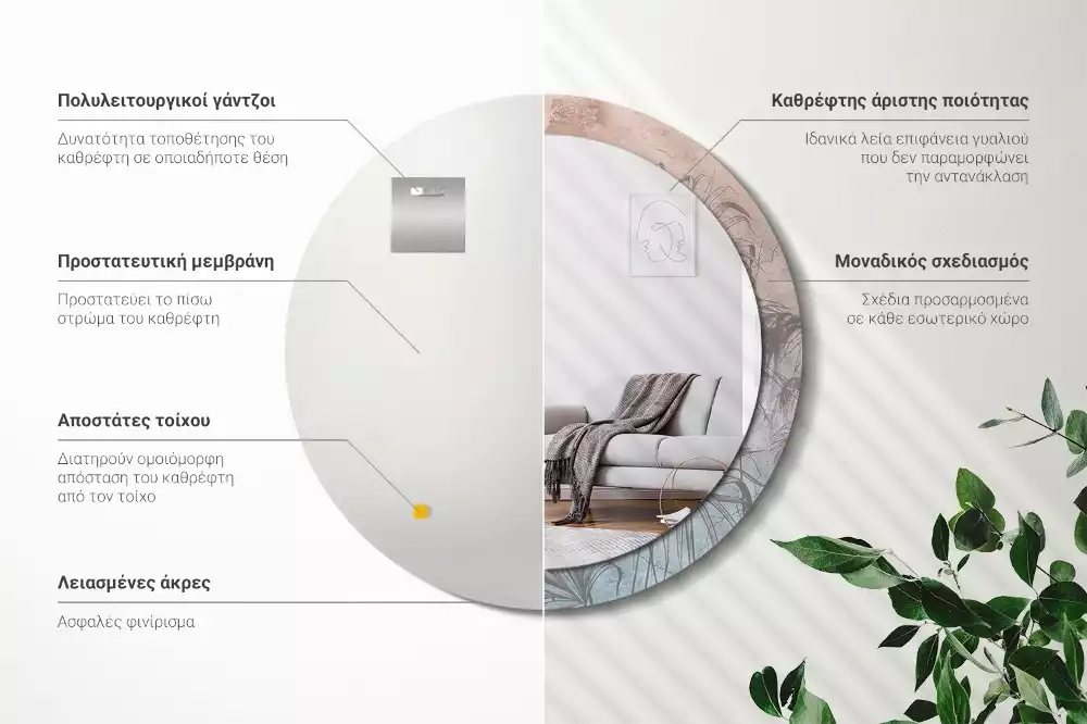 Miroir rond cadre avec impression Fleurs tropicales