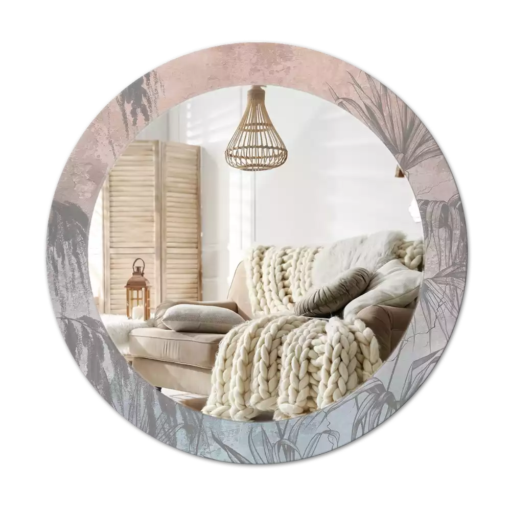 Miroir rond cadre avec impression Fleurs tropicales