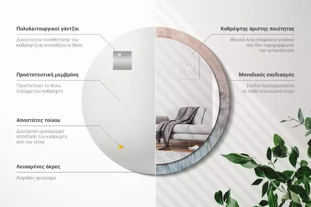 Miroir rond cadre avec impression Fleurs tropicales