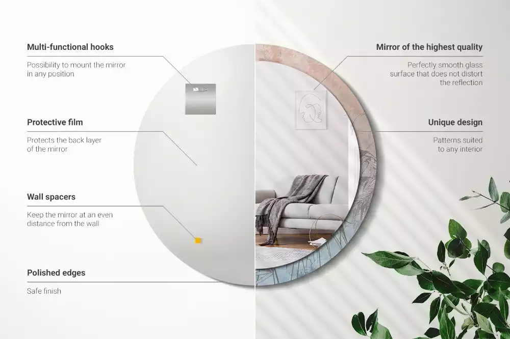 Miroir rond cadre avec impression Fleurs tropicales