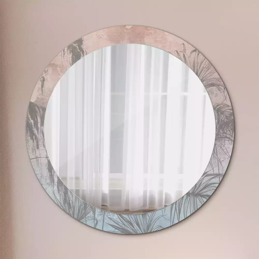 Miroir rond cadre avec impression Fleurs tropicales