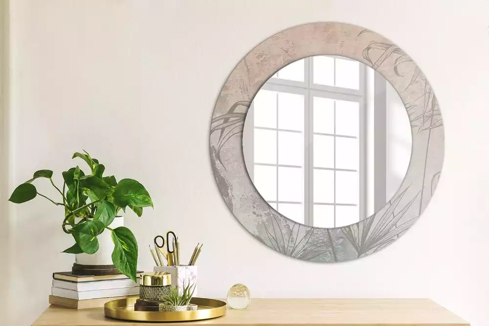Miroir rond cadre avec impression Fleurs tropicales