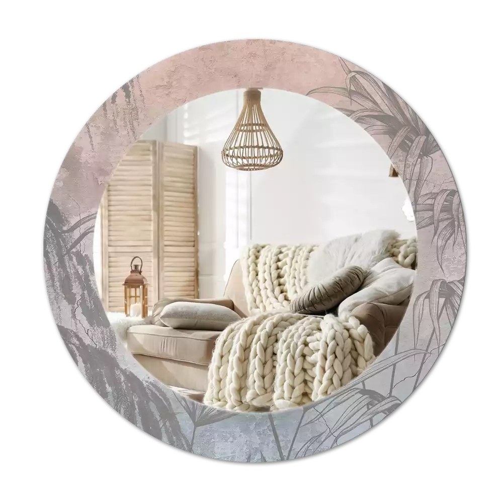 Miroir rond cadre avec impression Fleurs tropicales