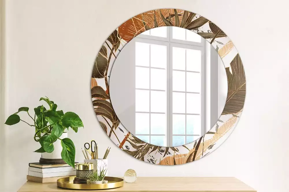 Miroir rond imprimé Feuilles de palmier
