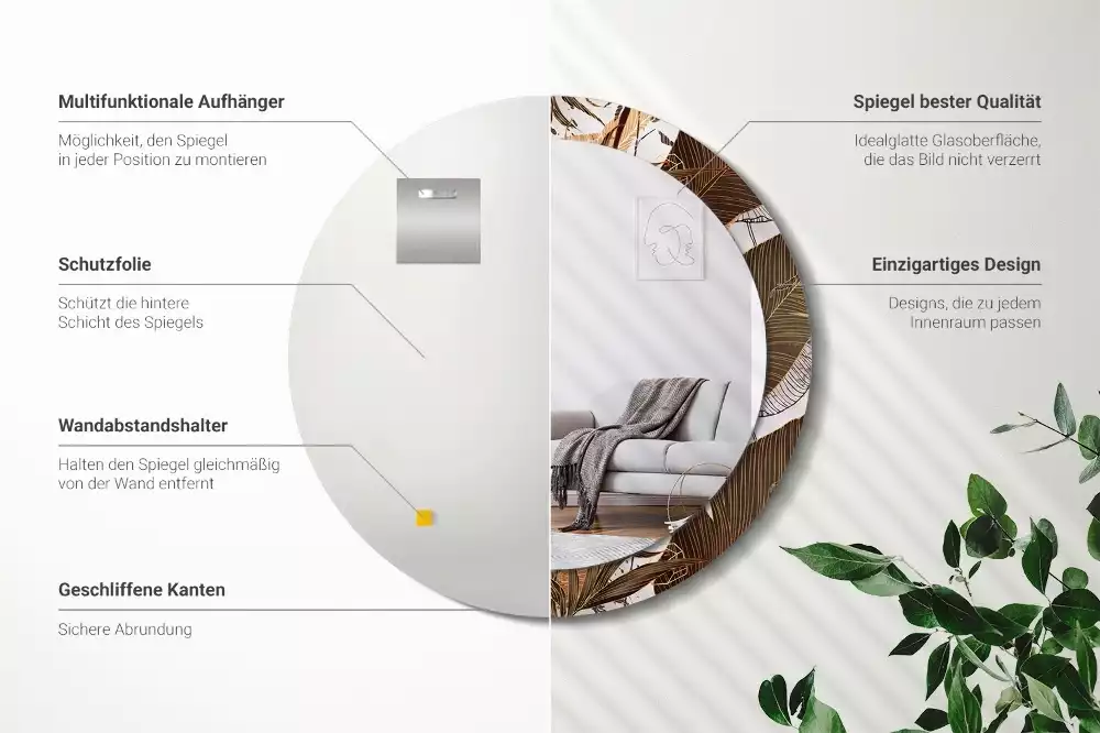 Miroir rond imprimé Feuilles de palmier