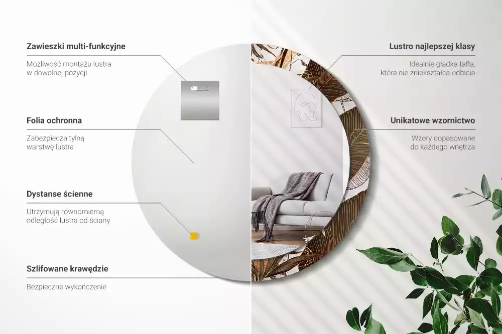 Miroir rond imprimé Feuilles de palmier