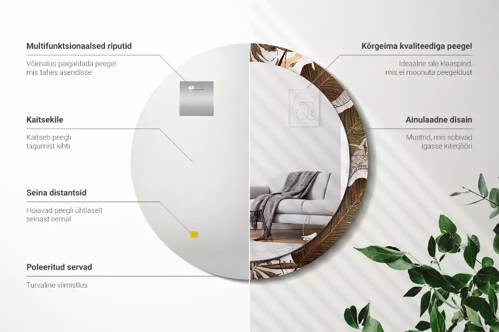 Miroir rond imprimé Feuilles de palmier