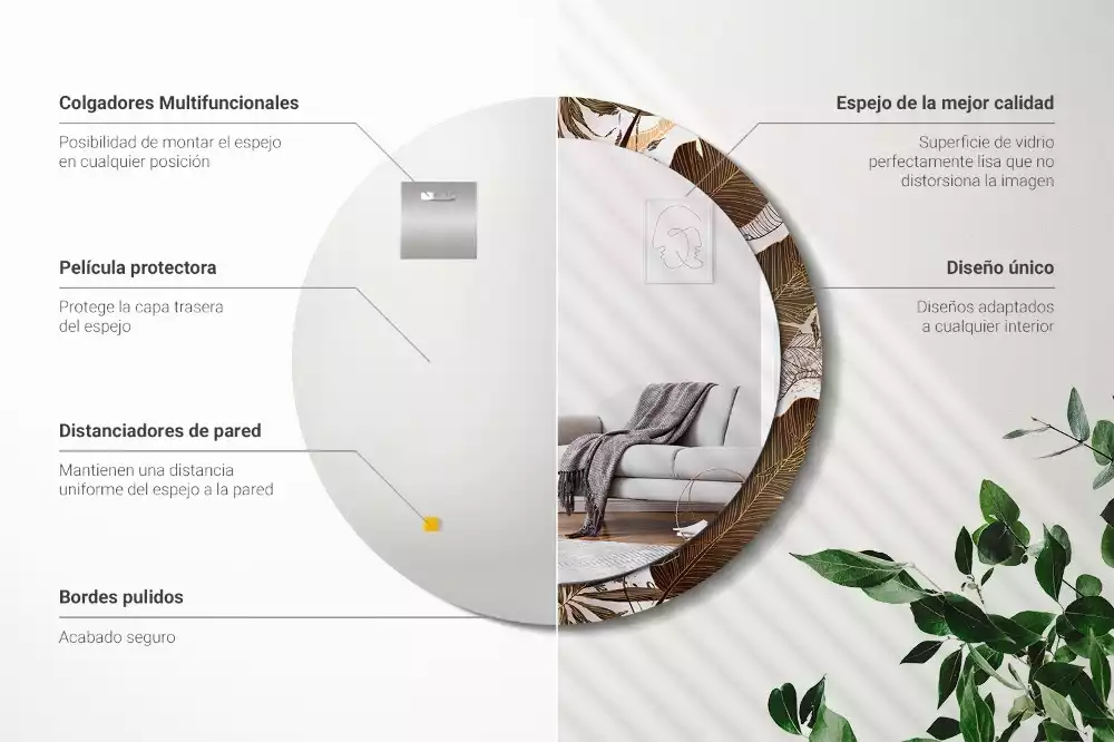 Miroir rond imprimé Feuilles de palmier