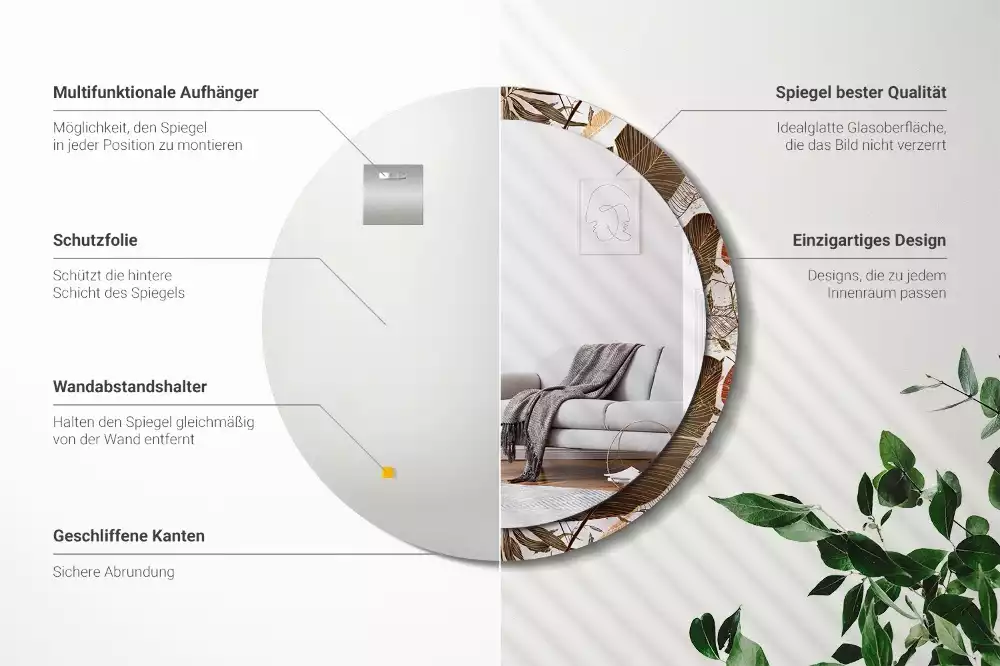 Miroir rond imprimé Feuilles de palmier