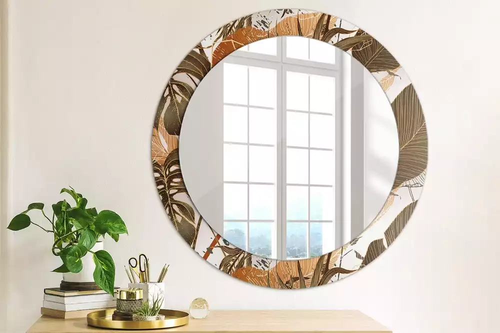 Miroir rond imprimé Feuilles de palmier