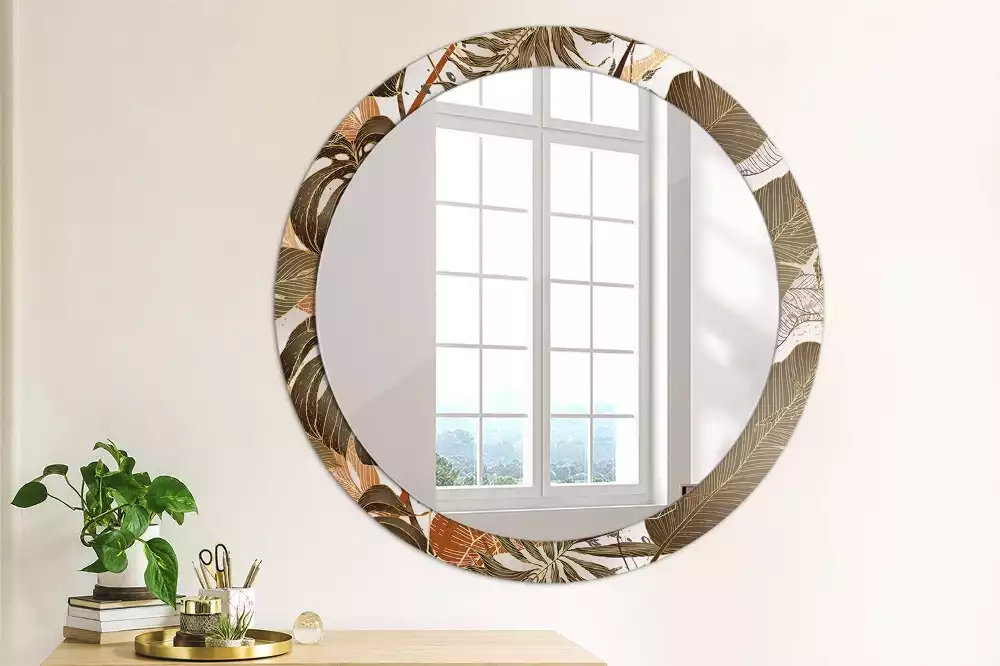Miroir rond imprimé Feuilles de palmier