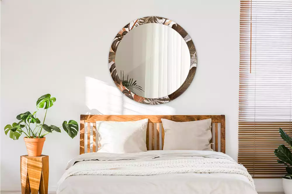 Miroir rond imprimé Feuilles de palmier