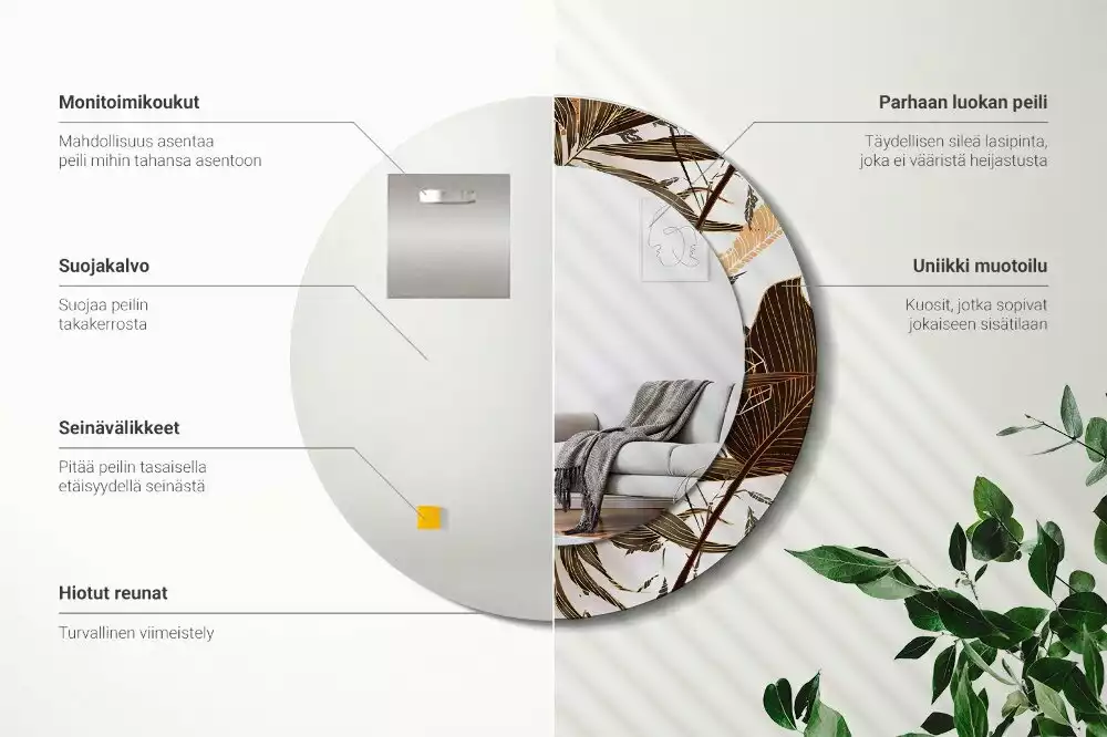Miroir rond imprimé Feuilles de palmier