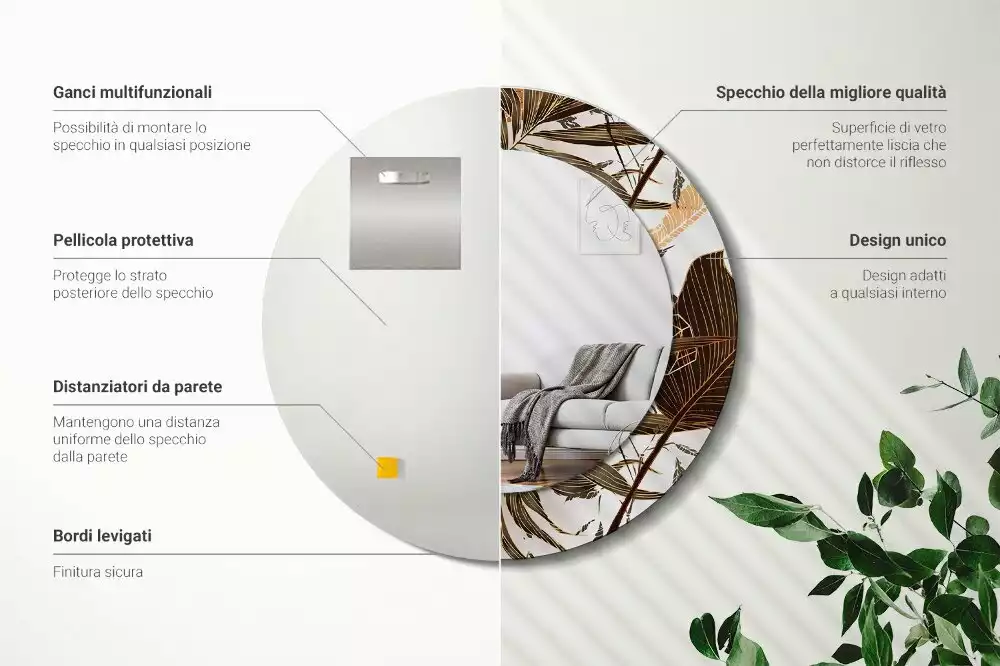 Miroir rond imprimé Feuilles de palmier