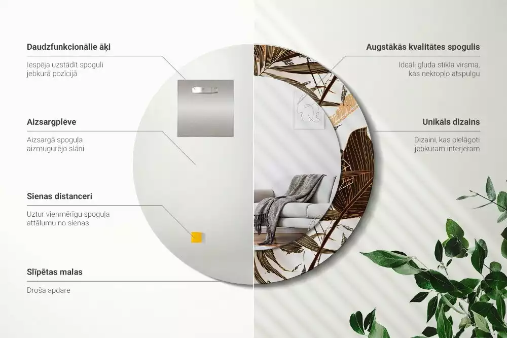 Miroir rond imprimé Feuilles de palmier