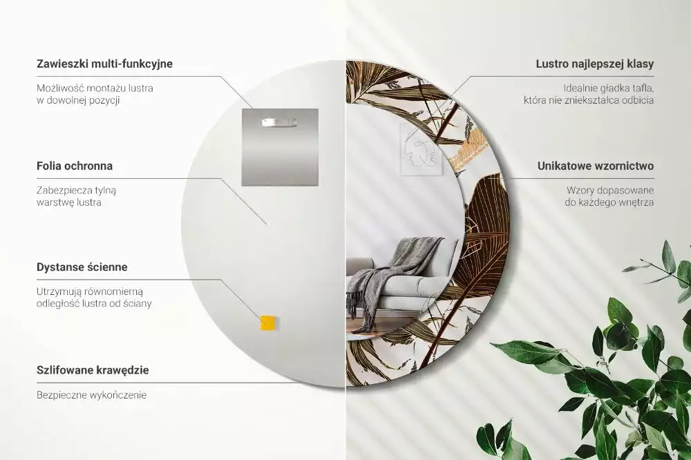 Miroir rond imprimé Feuilles de palmier