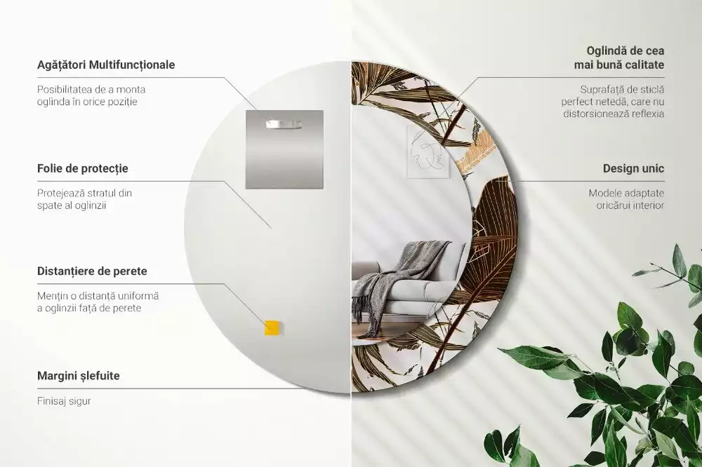 Miroir rond imprimé Feuilles de palmier