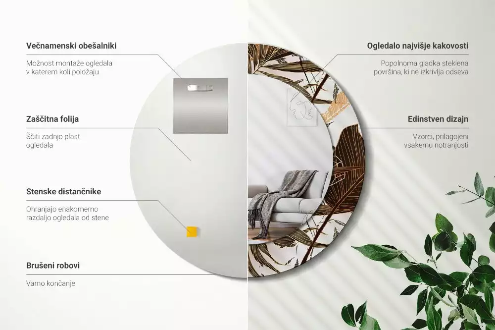 Miroir rond imprimé Feuilles de palmier