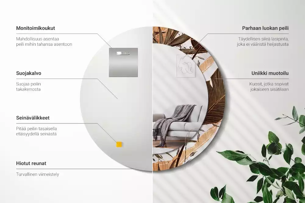 Miroir rond imprimé Feuilles de palmier