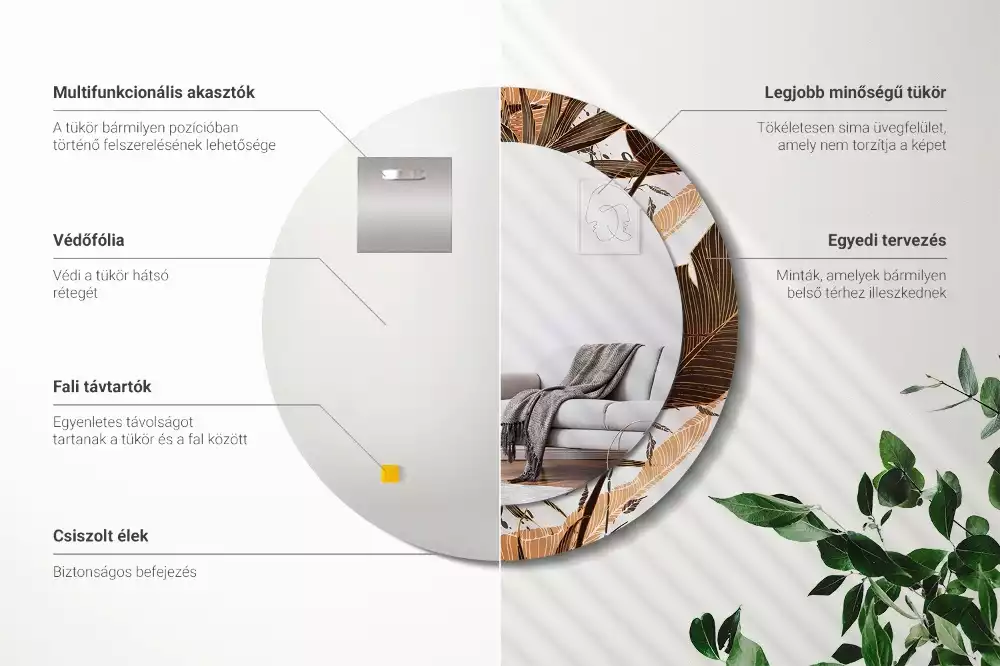 Miroir rond imprimé Feuilles de palmier