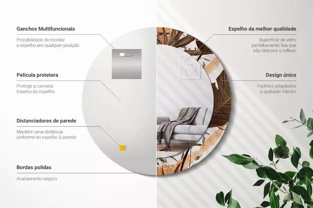 Miroir rond imprimé Feuilles de palmier