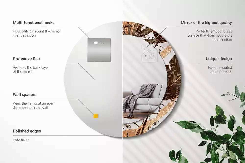 Miroir rond imprimé Feuilles de palmier
