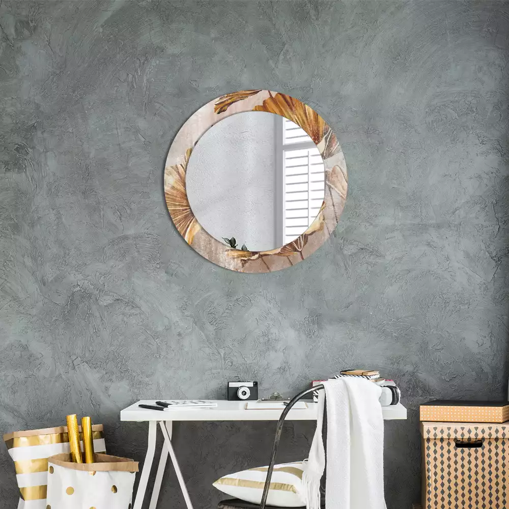 Miroir rond cadre avec impression Feuilles boho