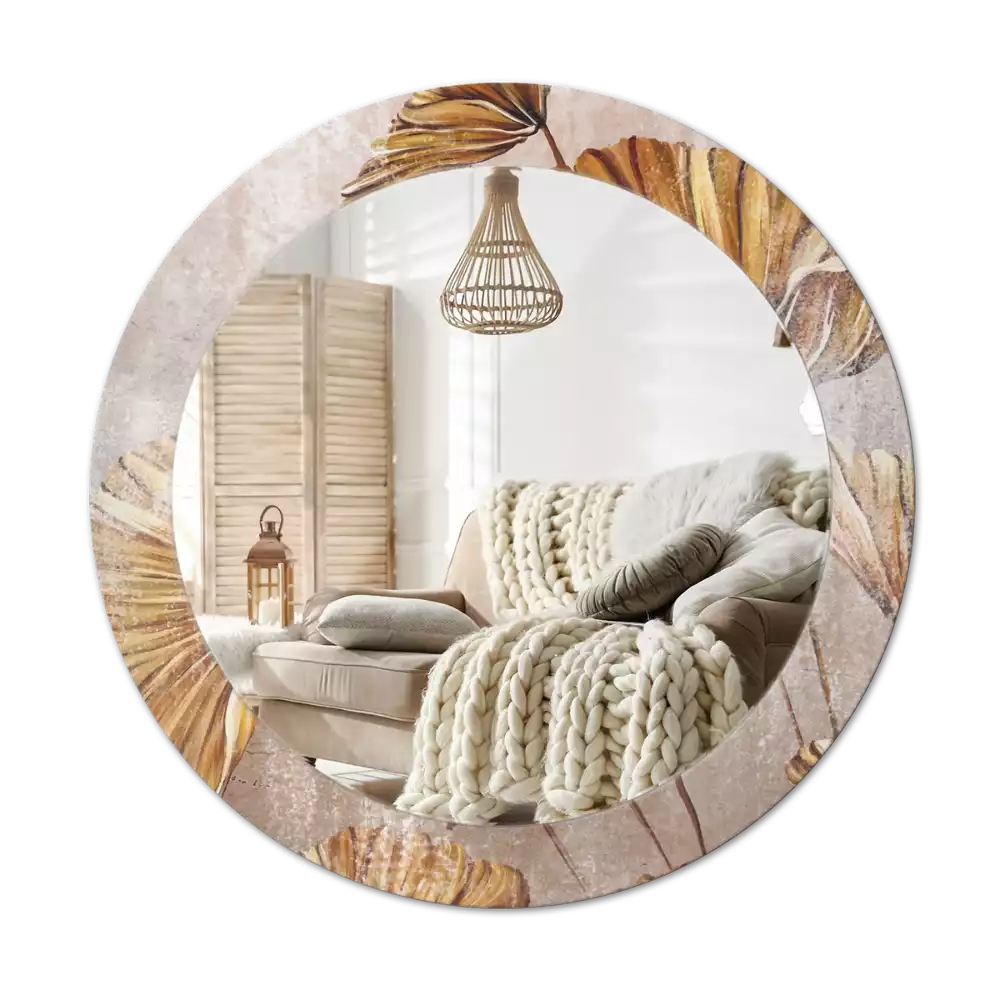 Miroir rond cadre avec impression Feuilles boho