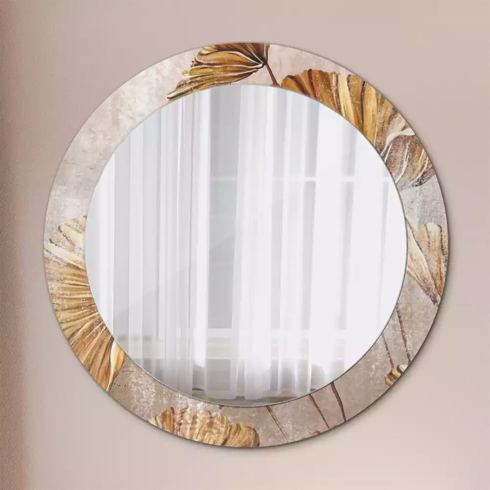 Miroir rond cadre avec impression Feuilles boho