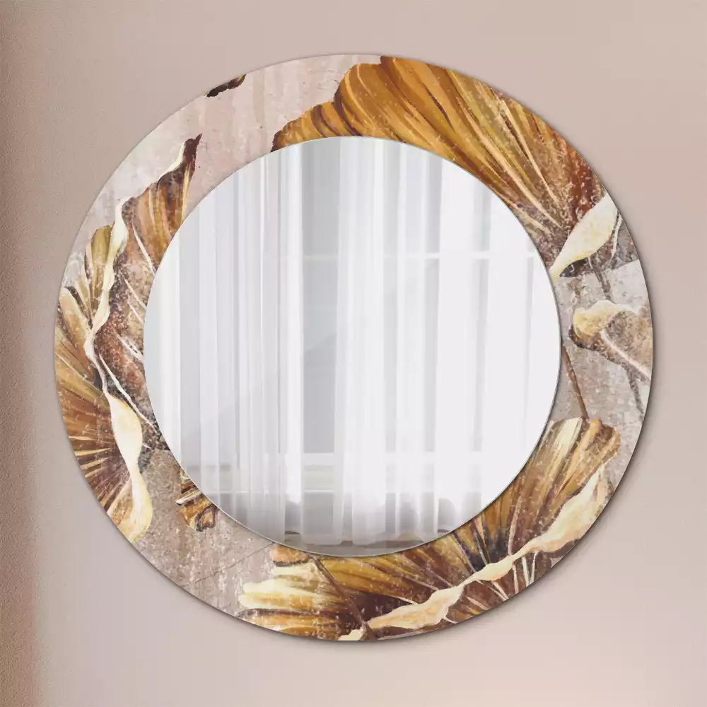 Miroir rond cadre avec impression Feuilles boho