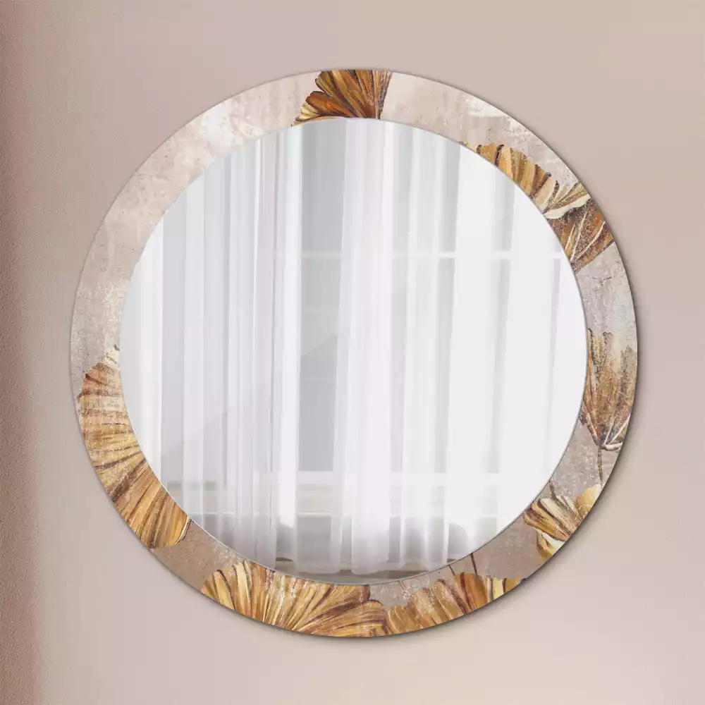 Miroir rond cadre avec impression Feuilles boho